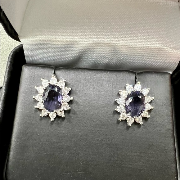 NIB S925 Stamped Silver Amethyst & Zircon Earrings - Picture 6 of 12